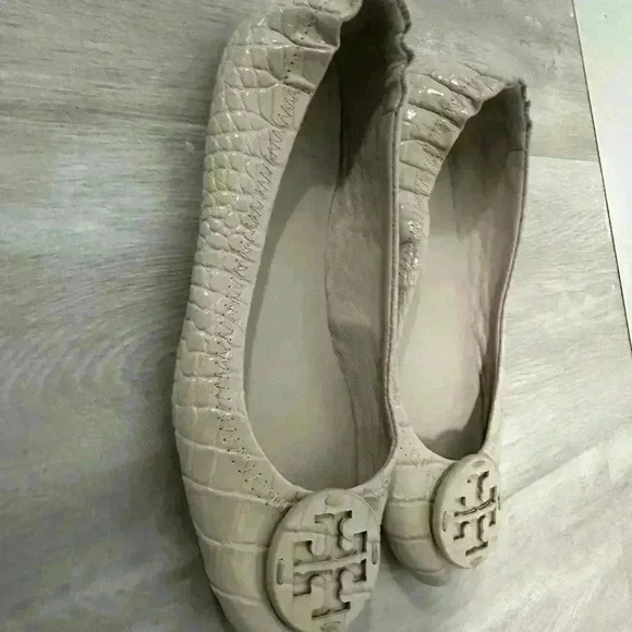 Tory Burch Reva Ballet Flats Cream Croc Embossed Leather Size 5M - Picture 4 of 9